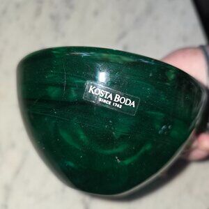 Vintage Kosta Boda Emerald Green Art Glass Geode Ashtray / Votive Bowl Sweden